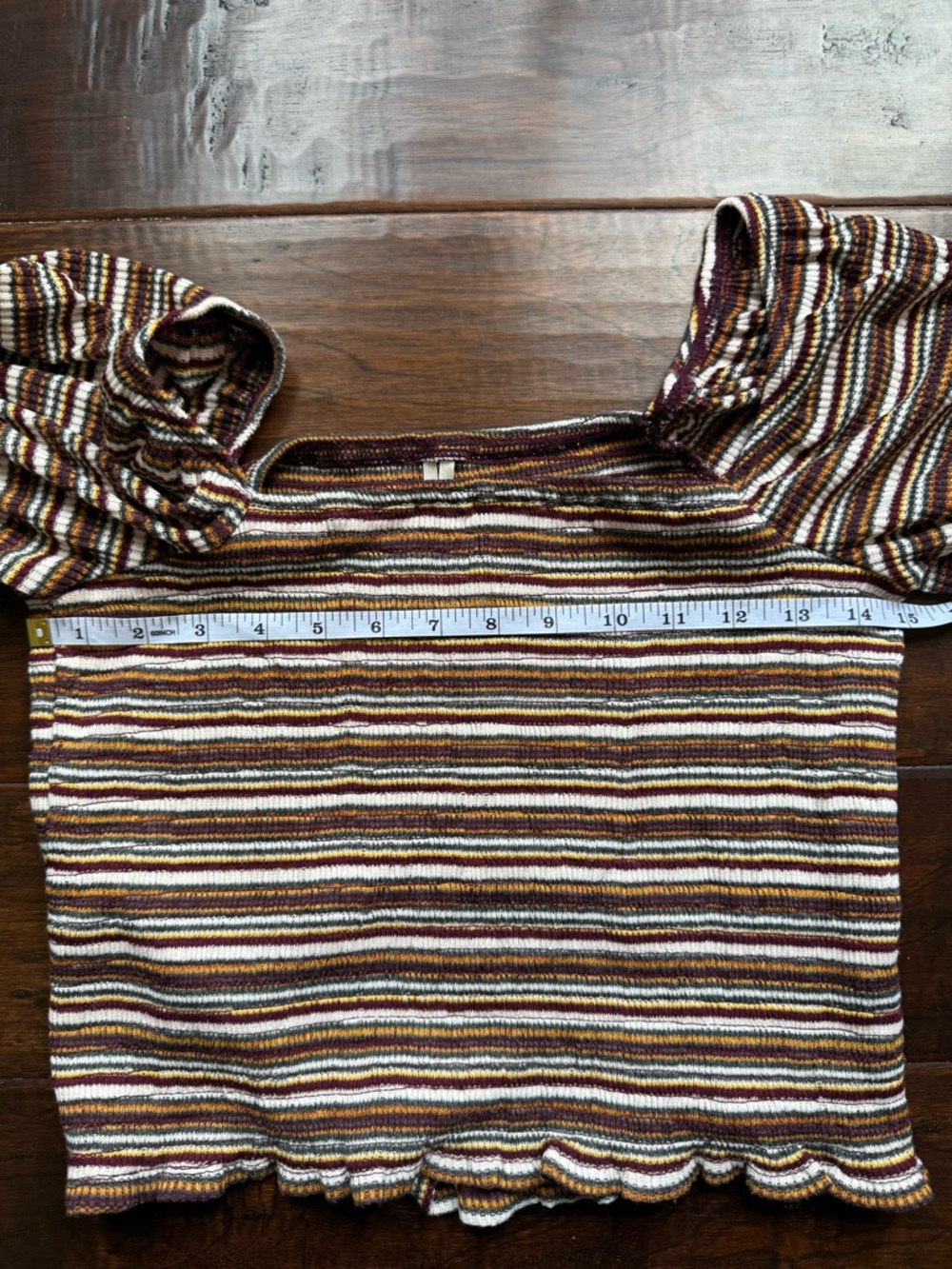 Anthropologie Brown Striped Puff-Sleeve Crop Top - Picture 7 of 8